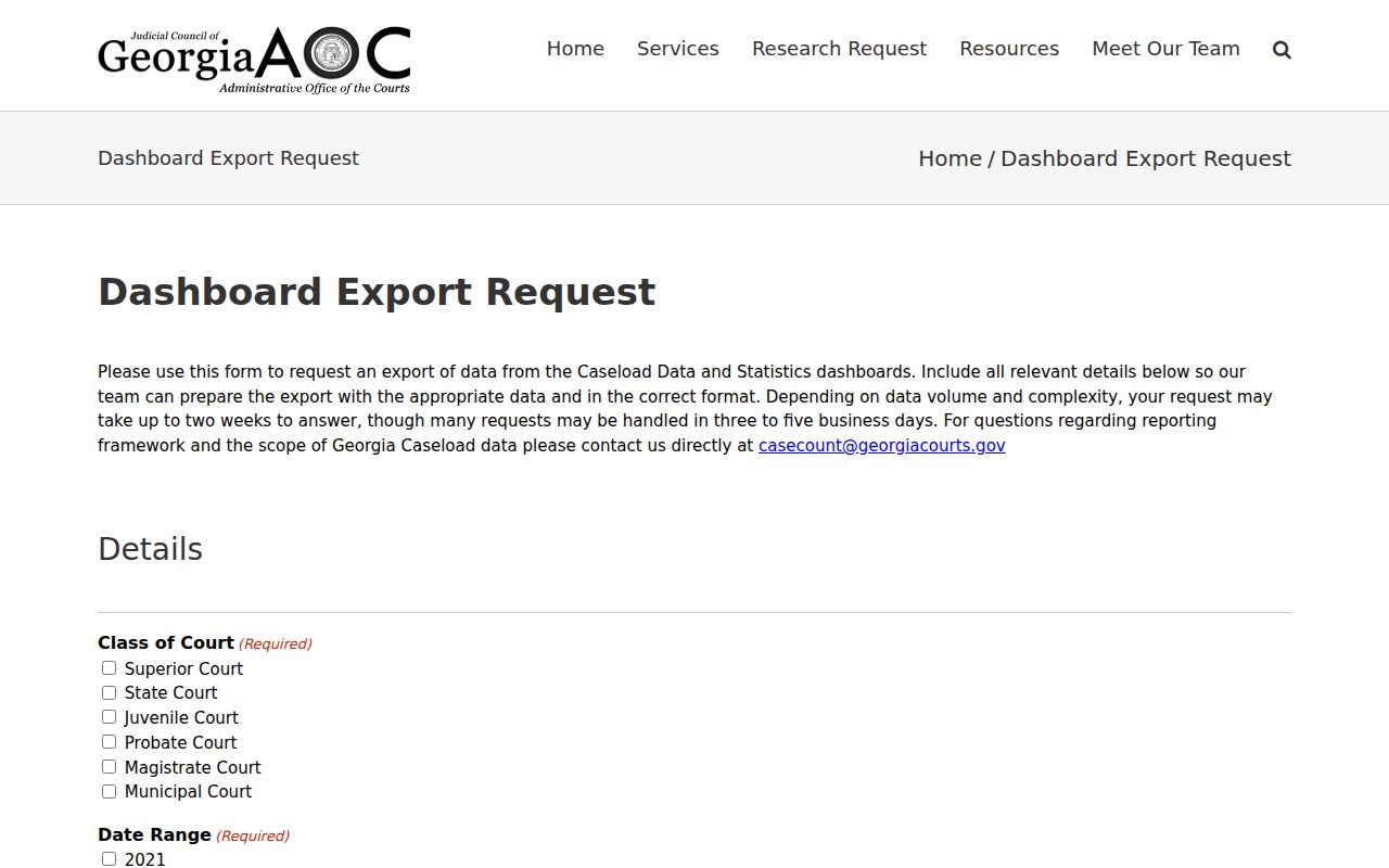 Oglethorpe County case lookup data export route