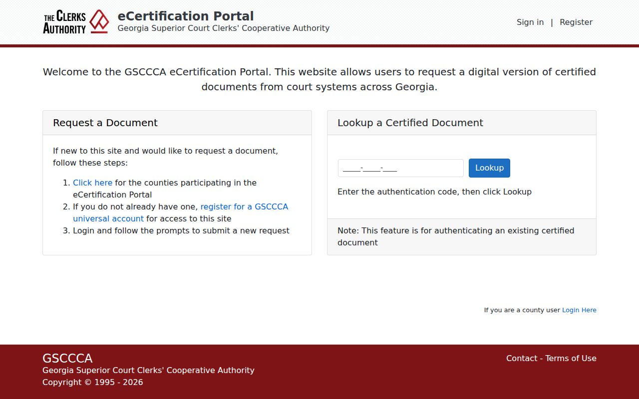 GSCCCA electronic certification portal