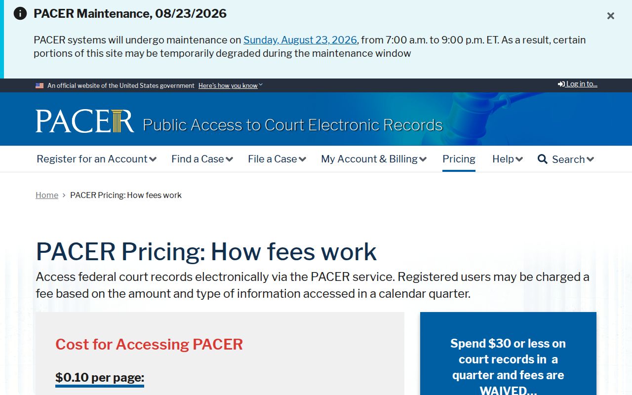 Oglethorpe County traffic record PACER fee boundary